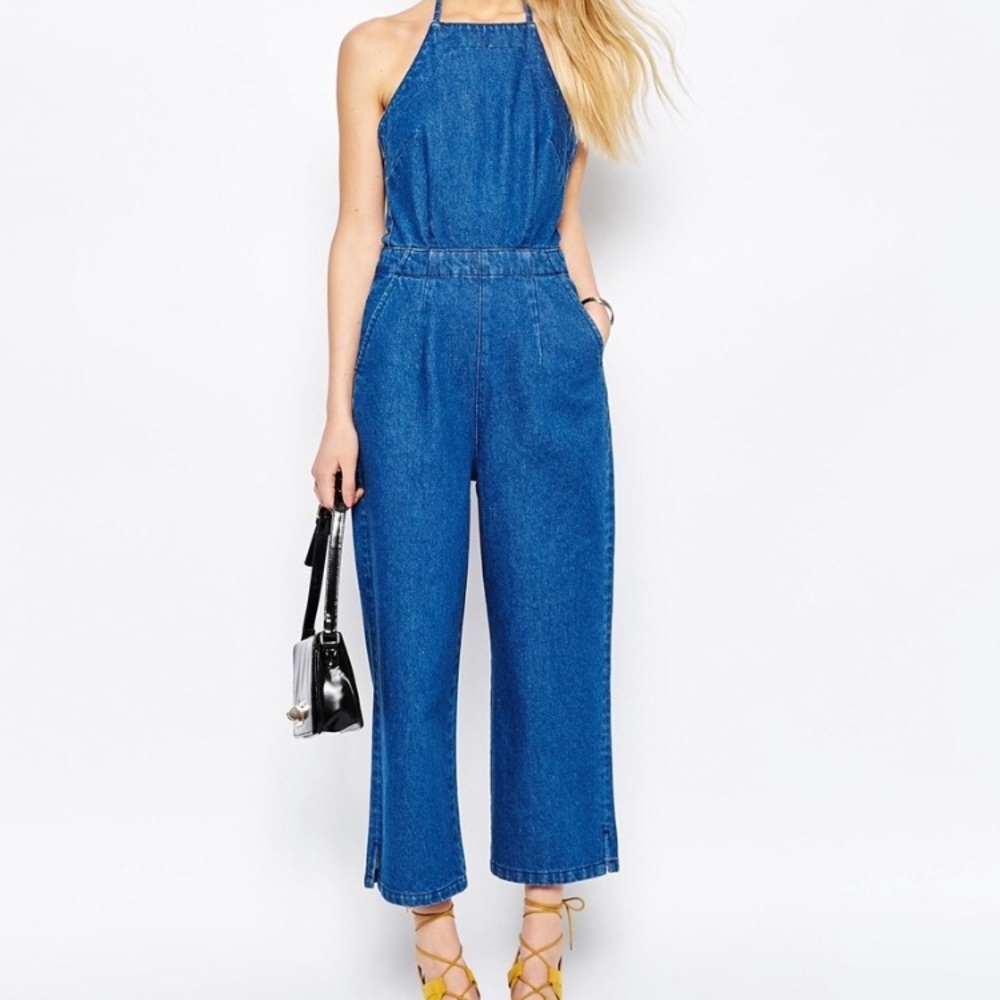 DENIM HALTER JUMPSUIT